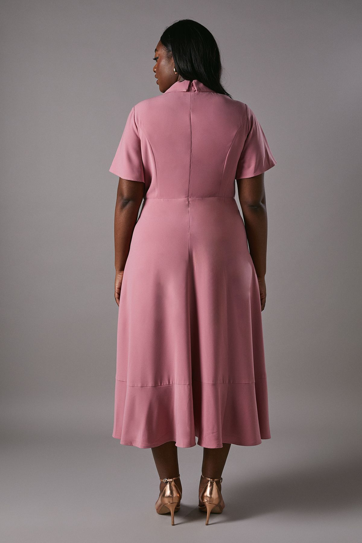 Coast Plus Shawl Collar Ruffle Hem Midi Dress With Fluted Sleeve Blush image 4