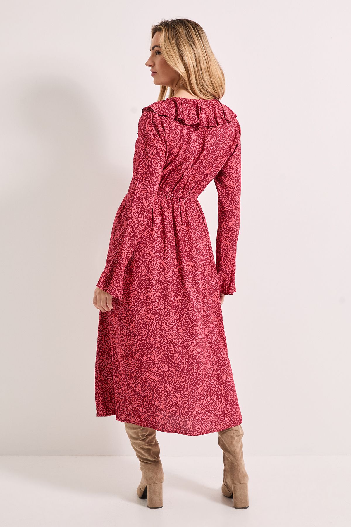 Dorothy Perkins Pink Animal Frill Neck Button Front Printed Midi Dress Pink image 3