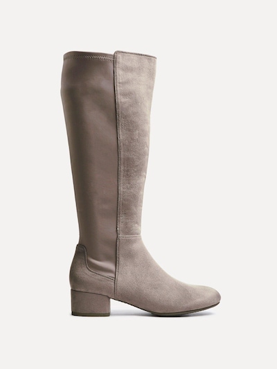 Linzi Sloane Mocha Faux Suede Long Low Heeled Boot