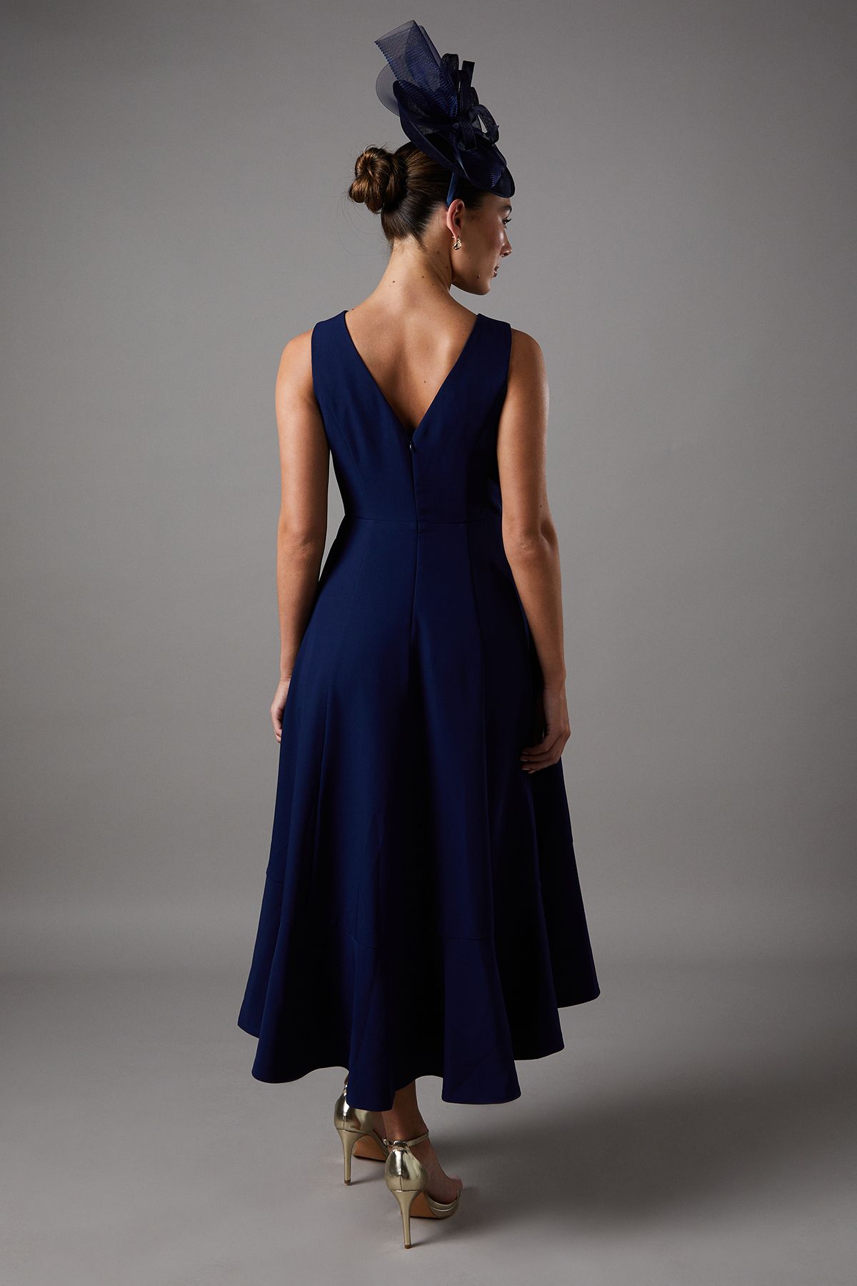 Coast Crepe Ruffle Dress With Low Back Navy image 3