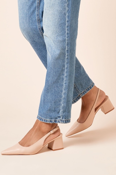 Dorothy Perkins Patricia Faux Leather Slingback Medium Block Heel Court Shoes Beige