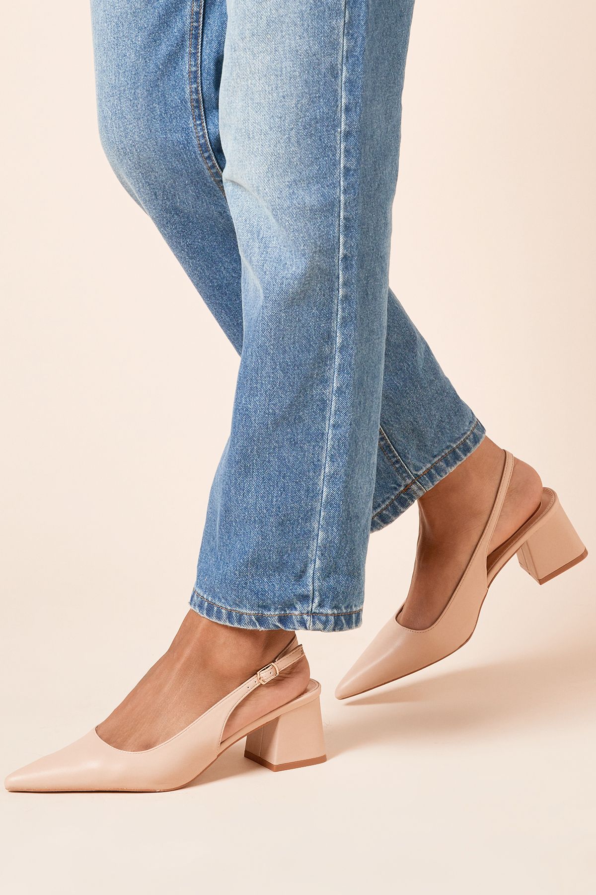 Dorothy Perkins Patricia Faux Leather Slingback Medium Block Heel Court Shoes Beige image 1