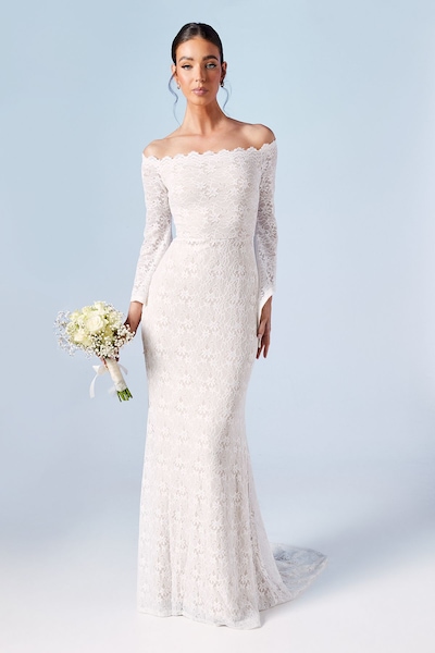 Coast Coast Honoured Bardot Boho Lace Fishtail Wedding Dress Ivory