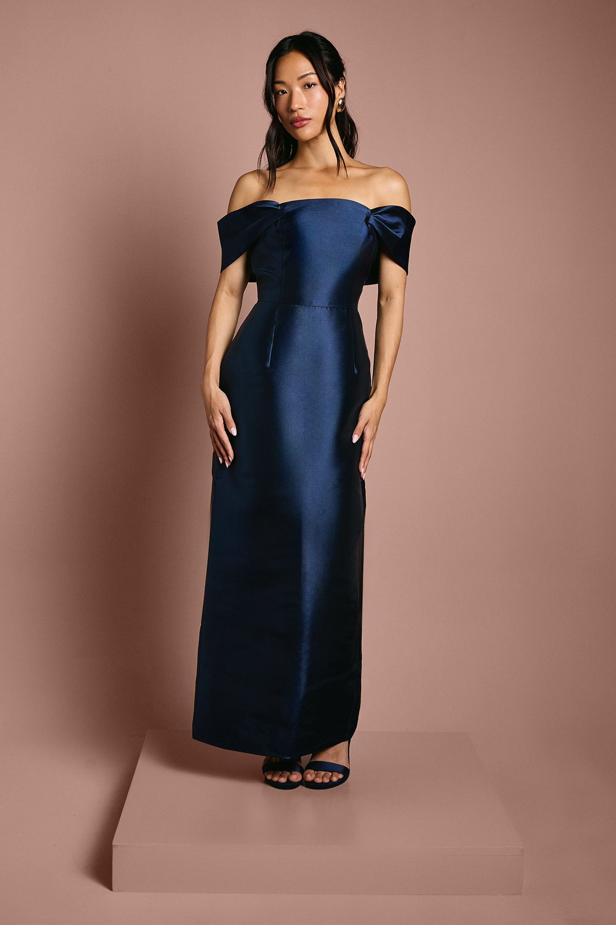 Coast Coast Honoured Twill Bardot Column Midi Bridesmaid Dress Navy image 1