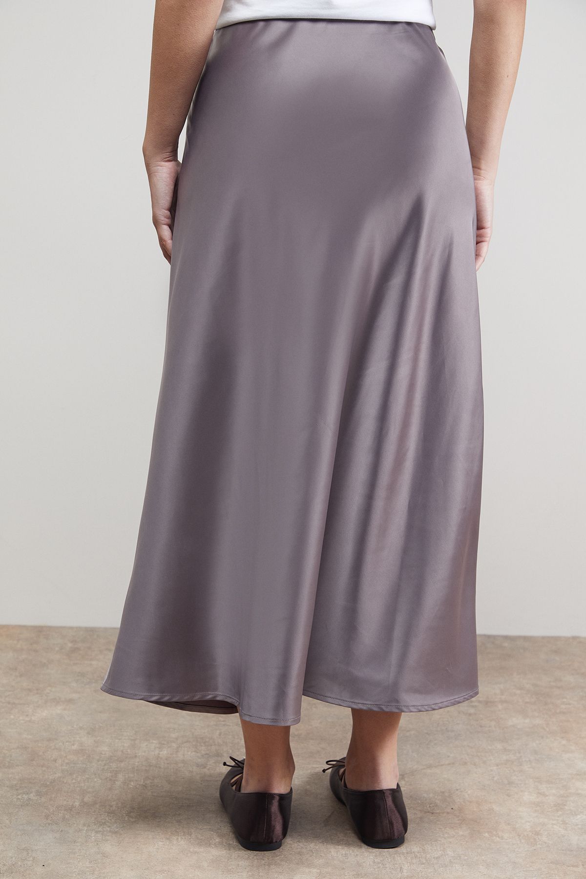 Oasis Bias Cut Satin Midi Skirt Mocha image 3