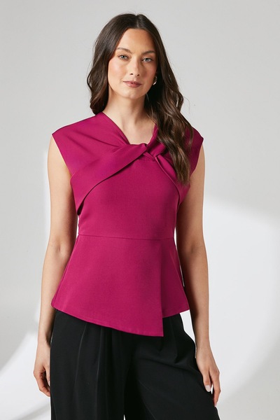 Principles Raspberry Peplum Detail Twist Front Crepe Top Raspberry
