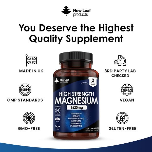 New leaf health Magnesium Citrate 1620mg 120 High Strength & High Absorption Capsules, Bones Muscle & Sleep Support image 4