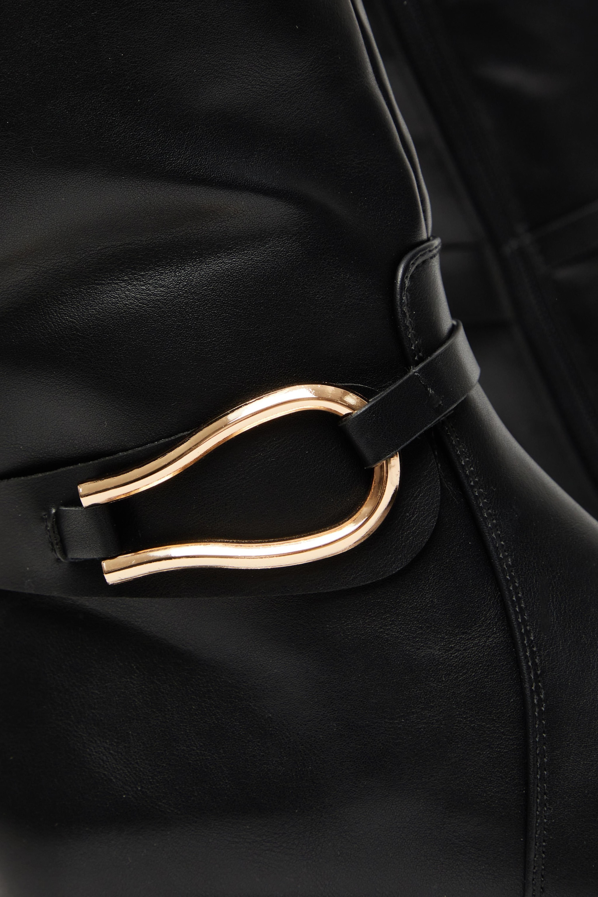 Quiz Black Wide Fit Faux Leather Knee High Flat Boots image 4