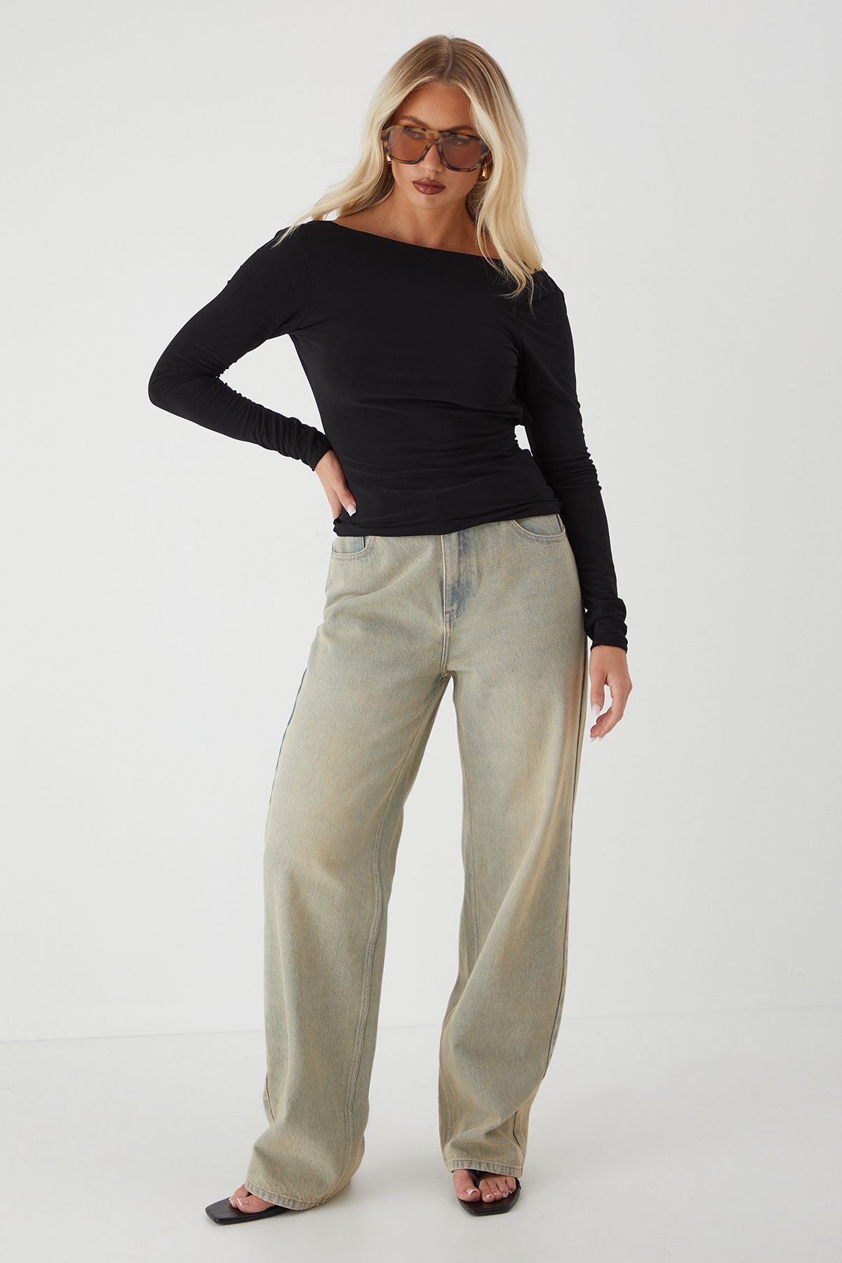 MissPap Open Back Long Sleeve Top Black image 2