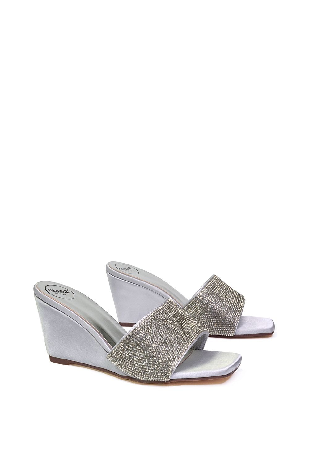XY London 'Eliza' Slip On Mule Diamante Sandal Wedge Heels With Square Toe image 5