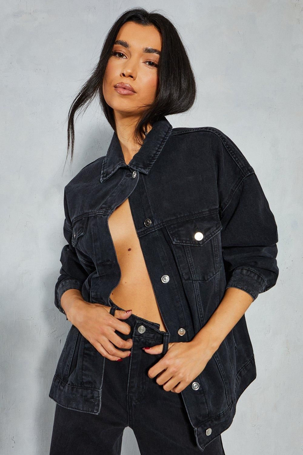 MissPap Oversized Denim Jacket Washed Black image 1