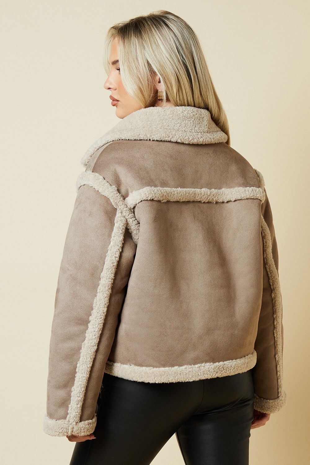 Dorothy Perkins Petite Cropped Aviator Jacket Taupe image 3