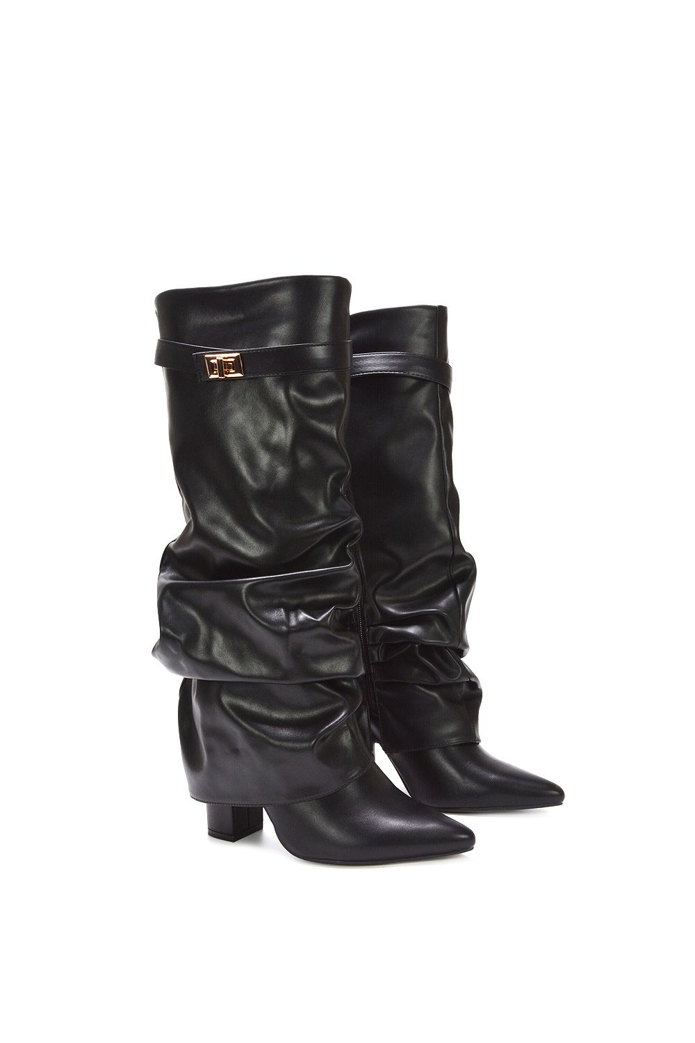 XY London 'Zaria' Slouchy Block Heel Knee High Fold Over Boots image 4