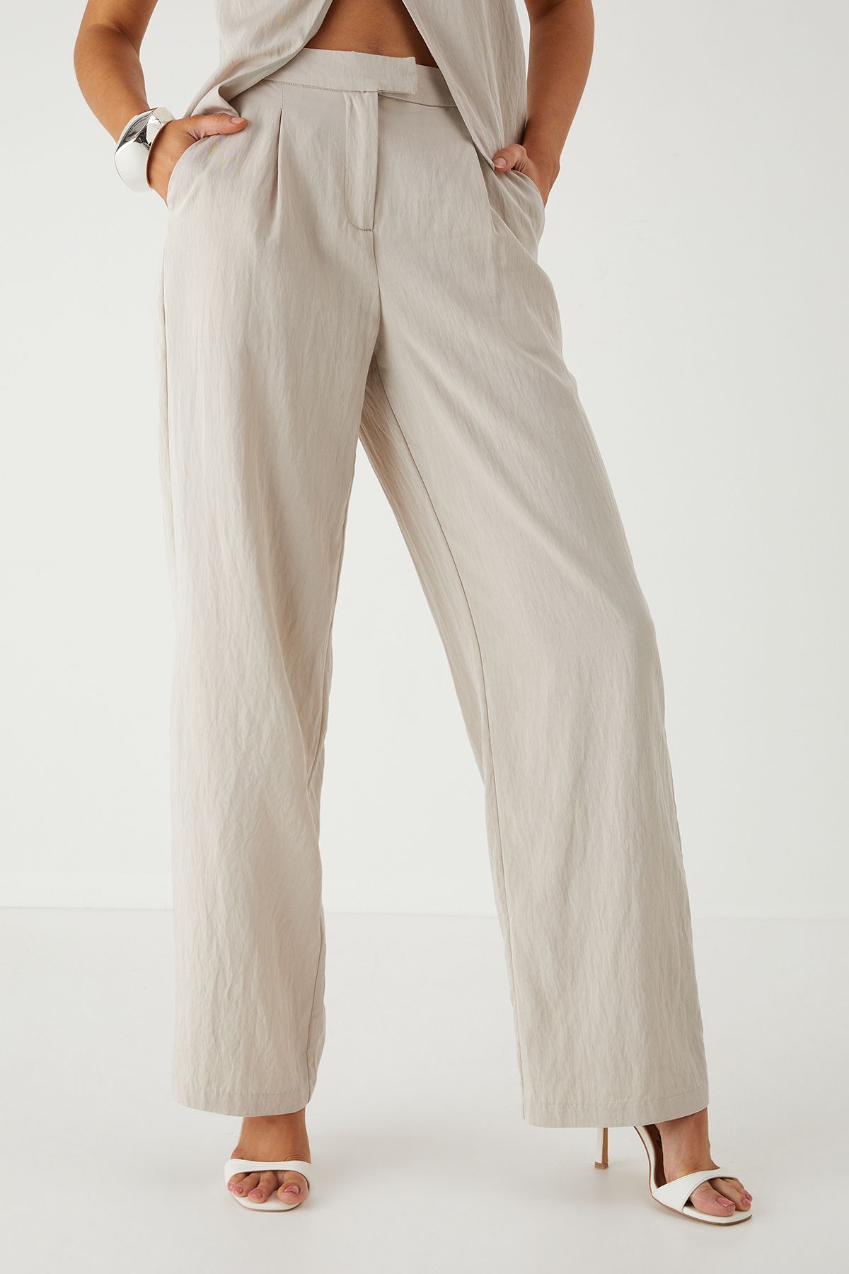 MissPap Twill Wide Leg Tailored Trouser Stone image 1