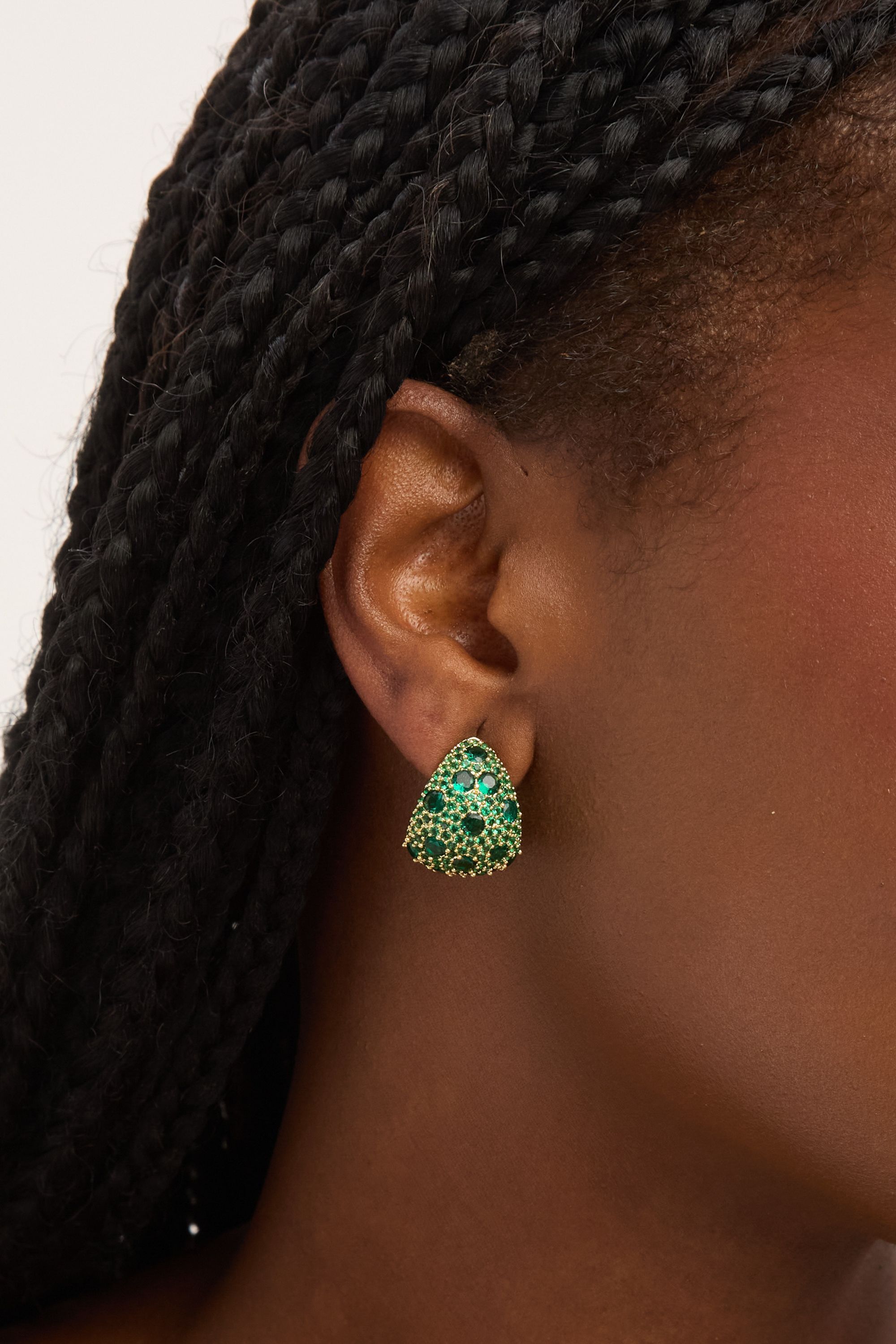 Jon Richard Gold Plated Pave and Emerald Dome Earrings image 2
