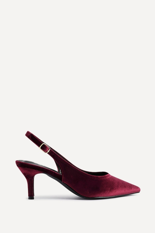 Linzi Finesse Burgundy Velvet Pointed Slingback Stiletto Court Heels