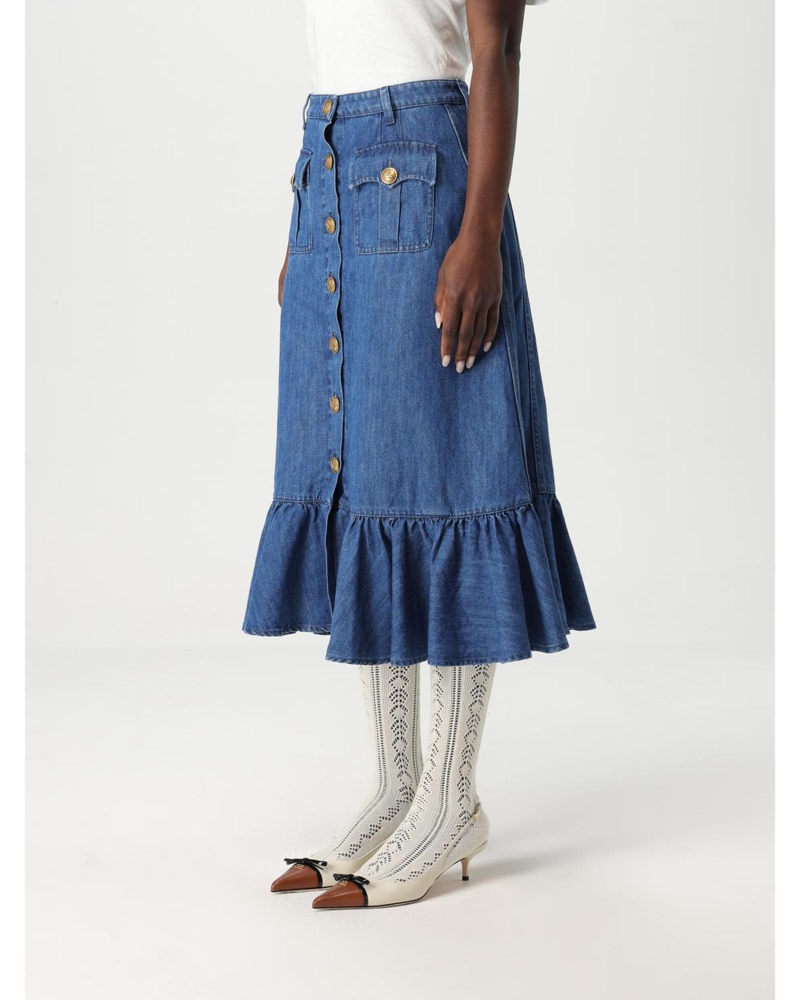 Valentino Midi Denim Skirt Ruffle Hem Wo - Blue image 4