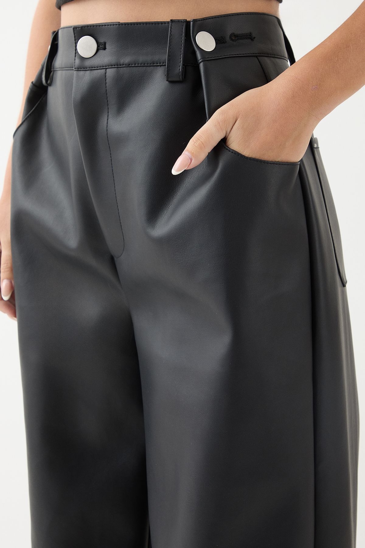 MissPap Slouch Faux Leather Pants Black image 4