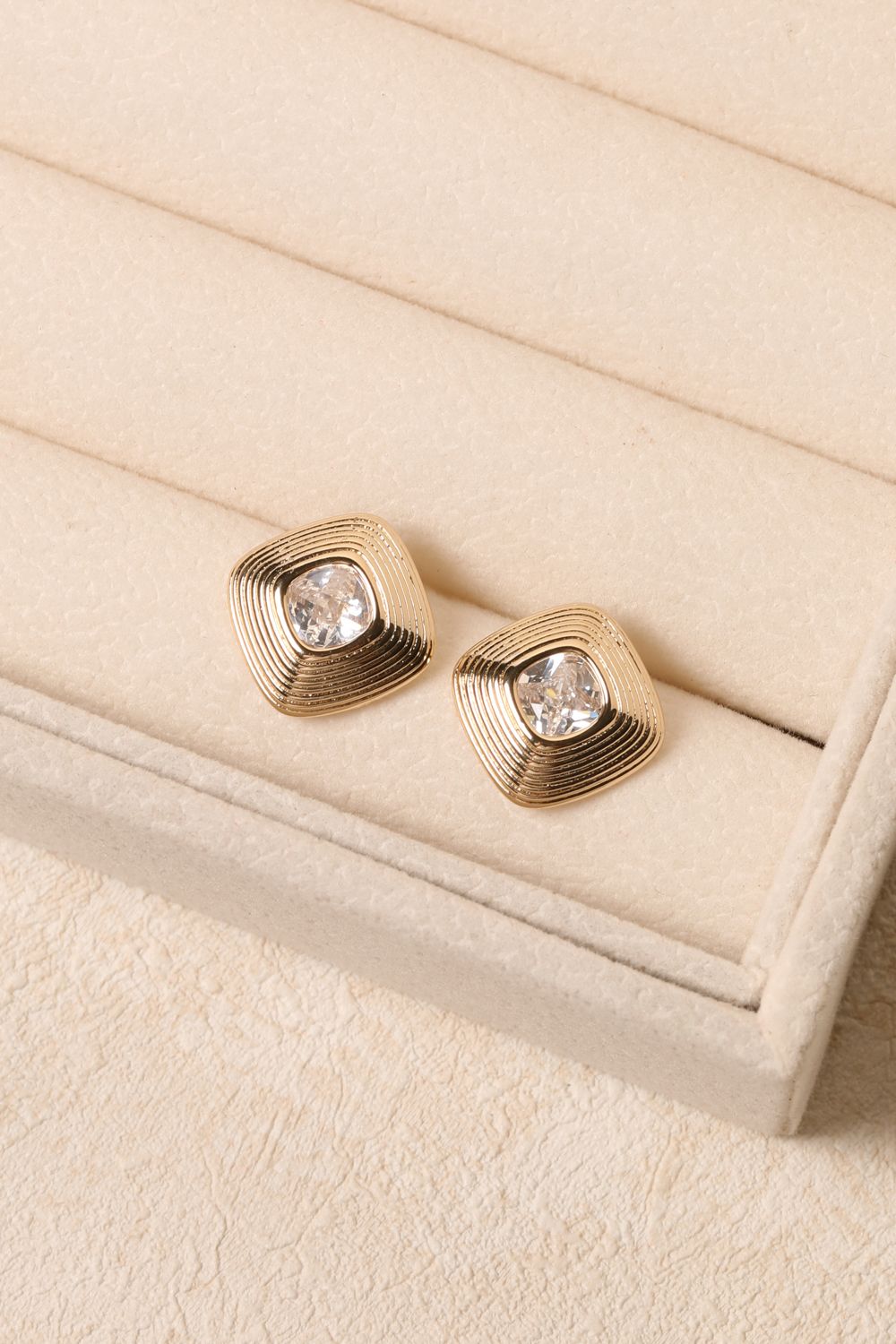 Jon Richard Gold Plated Ridge And Crystal Stud Earrings image 3