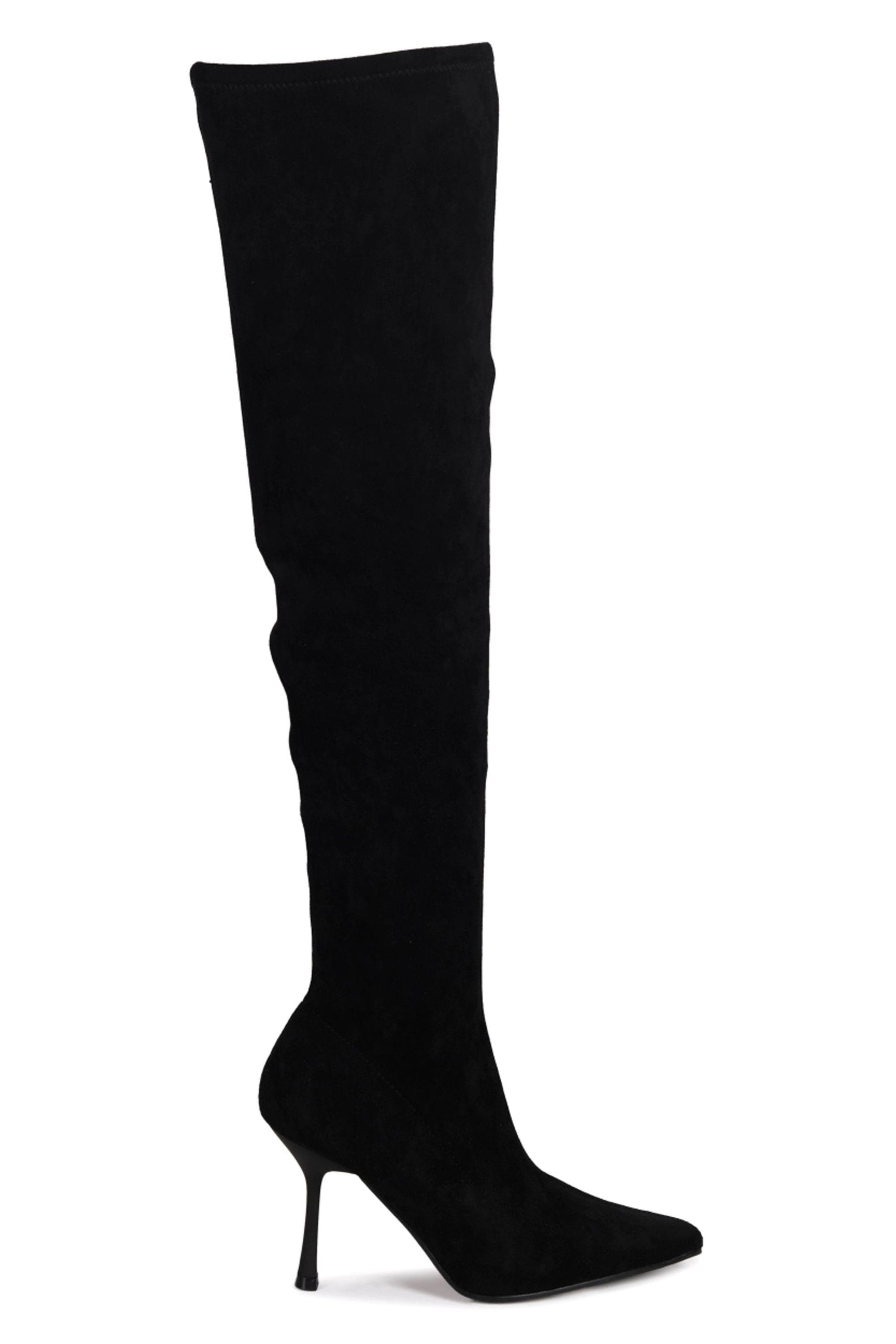 Linzi Rocky Black Faux Suede Stretch Over The Knee Stiletto Boot image 1