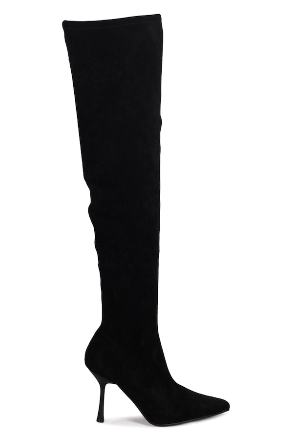 Linzi Rocky Black Faux Suede Stretch Over The Knee Stiletto Boot