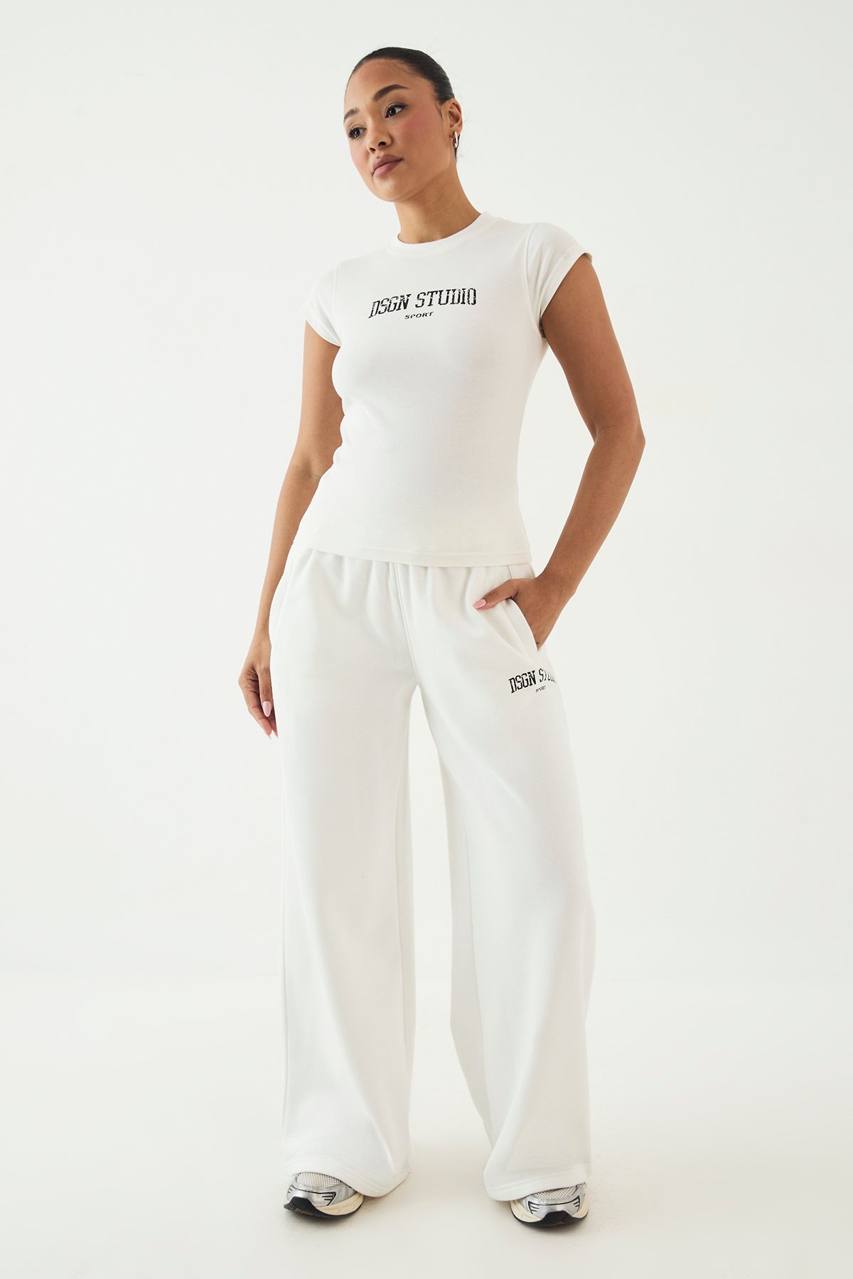 DSGN Studio DSGN Studio Collegiate Printed Fitted Short Sleeve Top Cream image 3