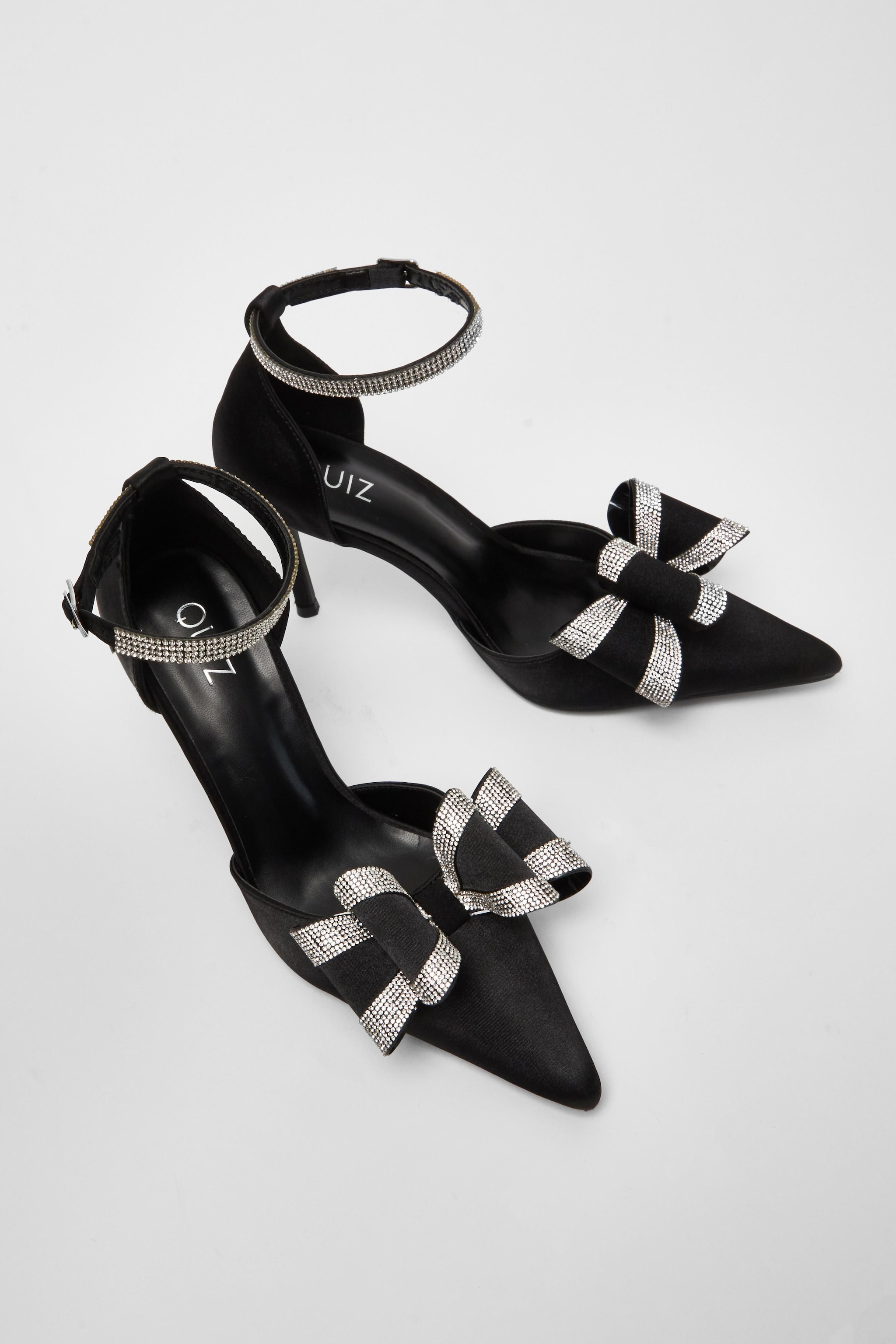 Quiz Black Diamante Bow Court Heels image 2