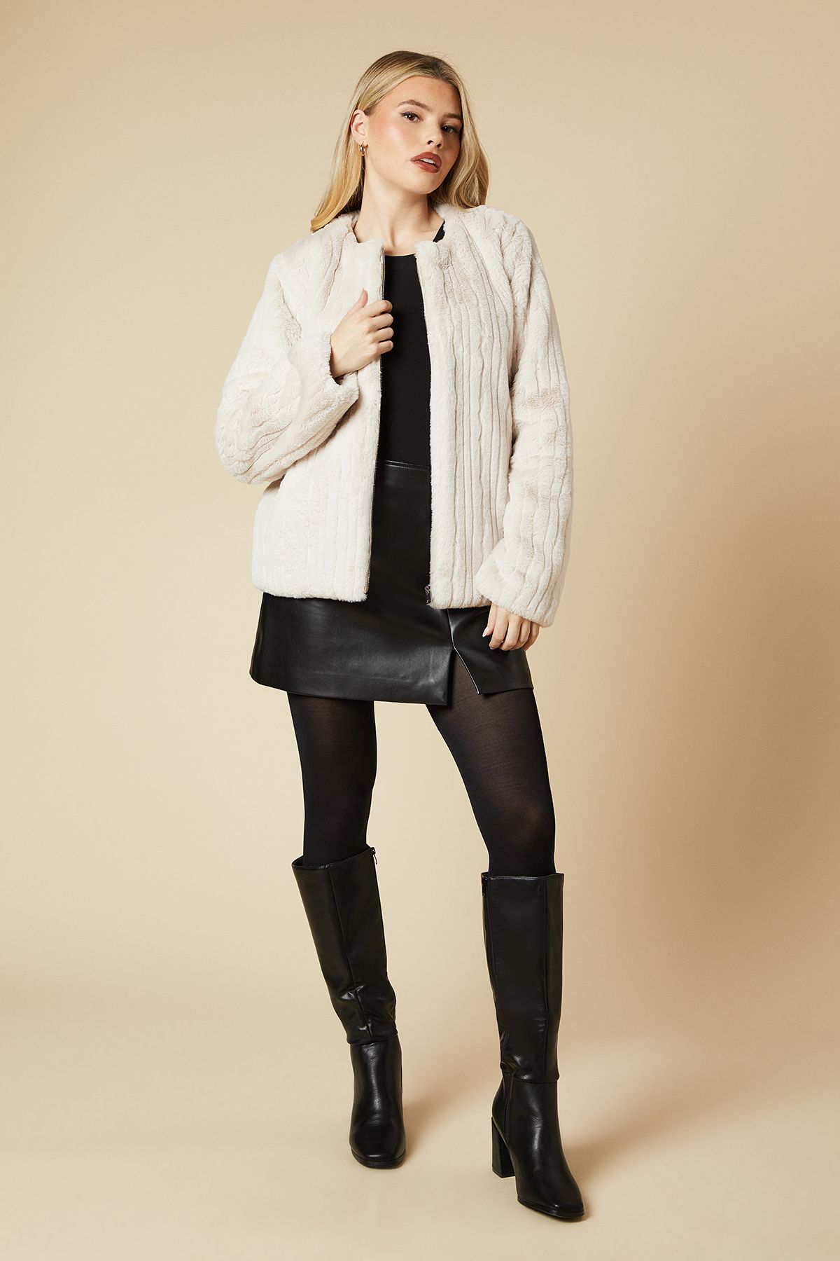 Dorothy Perkins Longline Faux Fur Coat Neutral image 2