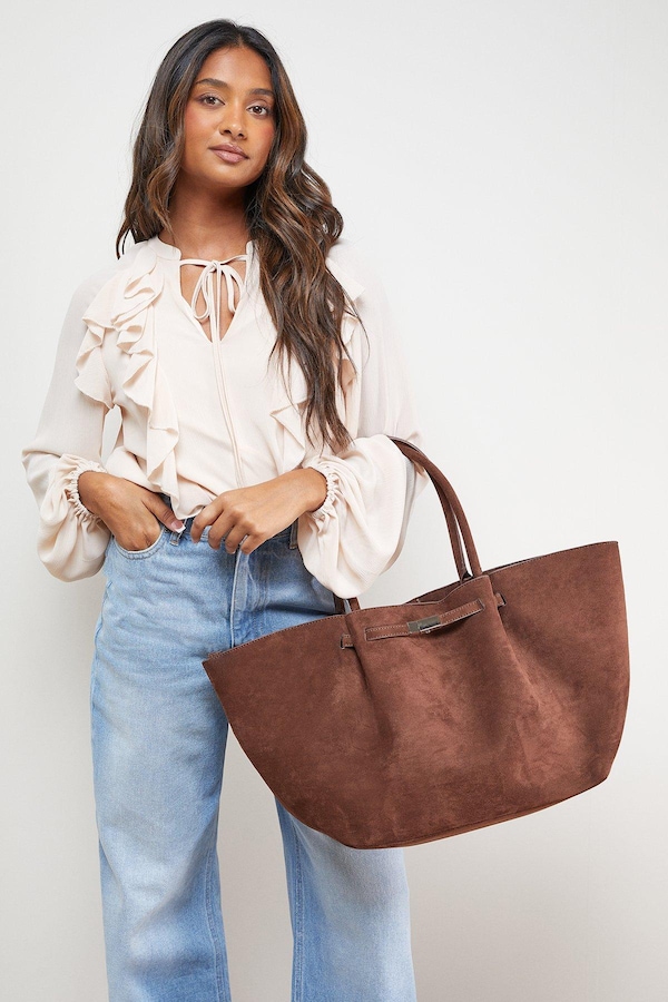 Oasis Topic Faux Suede Top Handle Tote Bag Chocolate