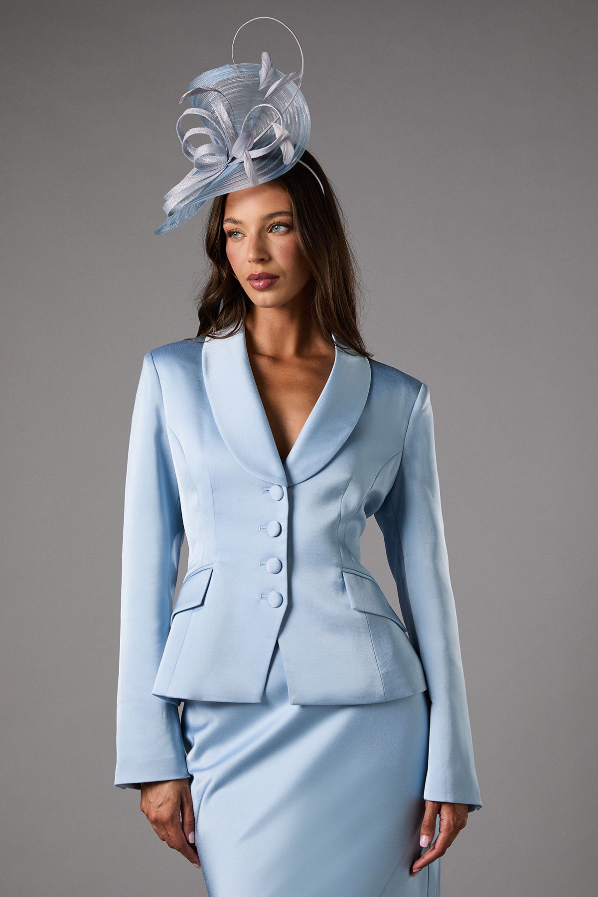 Coast Waisted Jacket With Satin Lapel Dusty Blue image 1