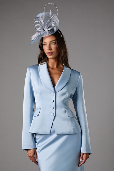 Coast Waisted Jacket With Satin Lapel Dusty Blue