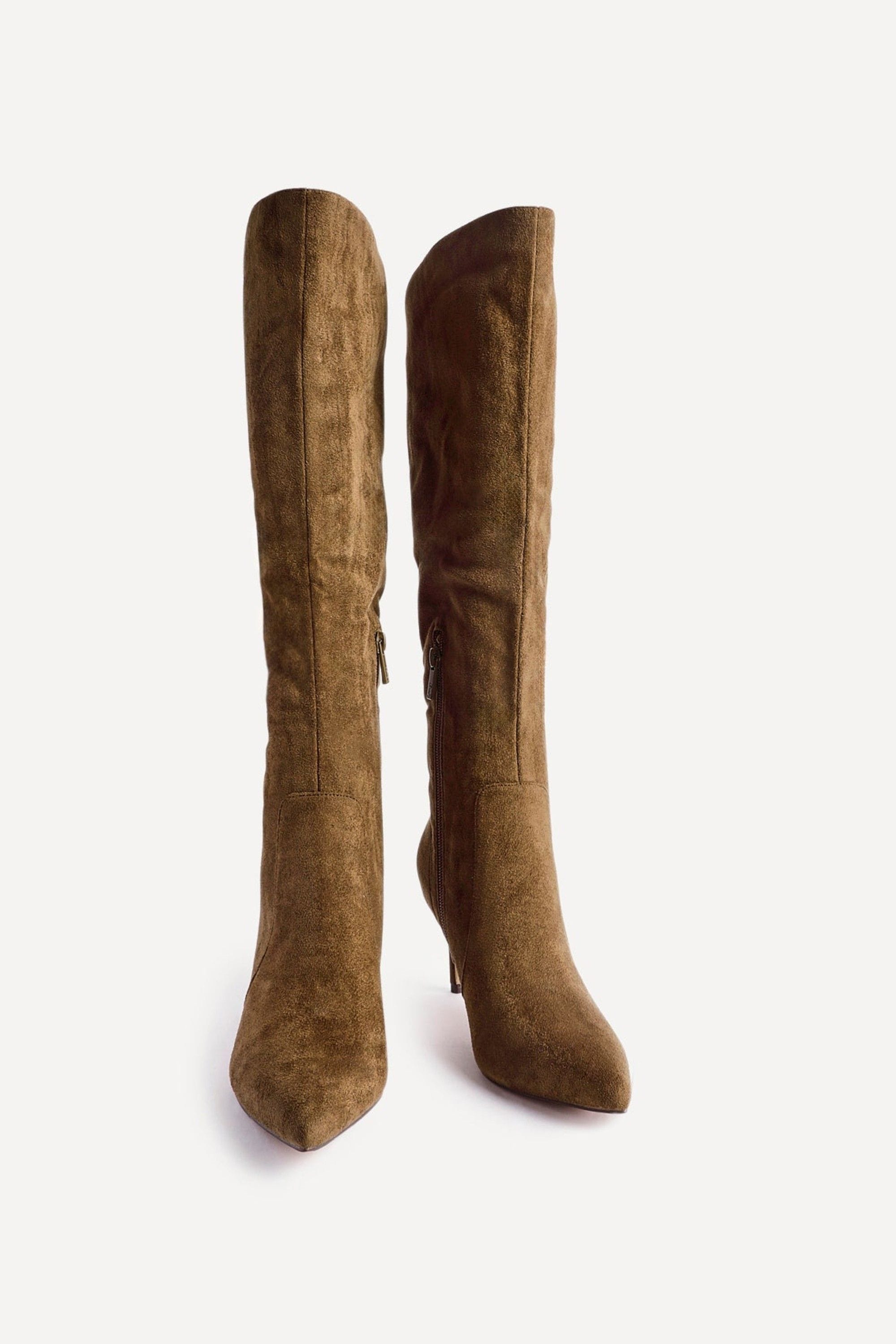 Linzi Ambition Sand Faux Suede Assymetric High Leg Stiletto Boot image 3