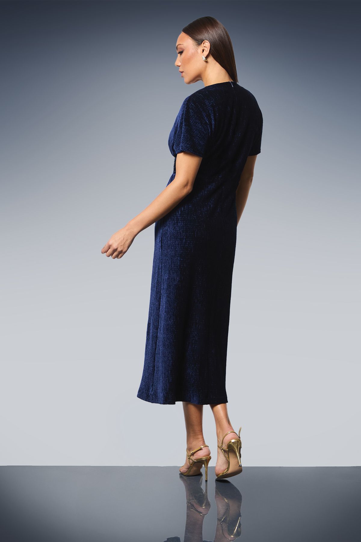 Principles Wrap Crinkle Velvet Midi Dress Blue image 3