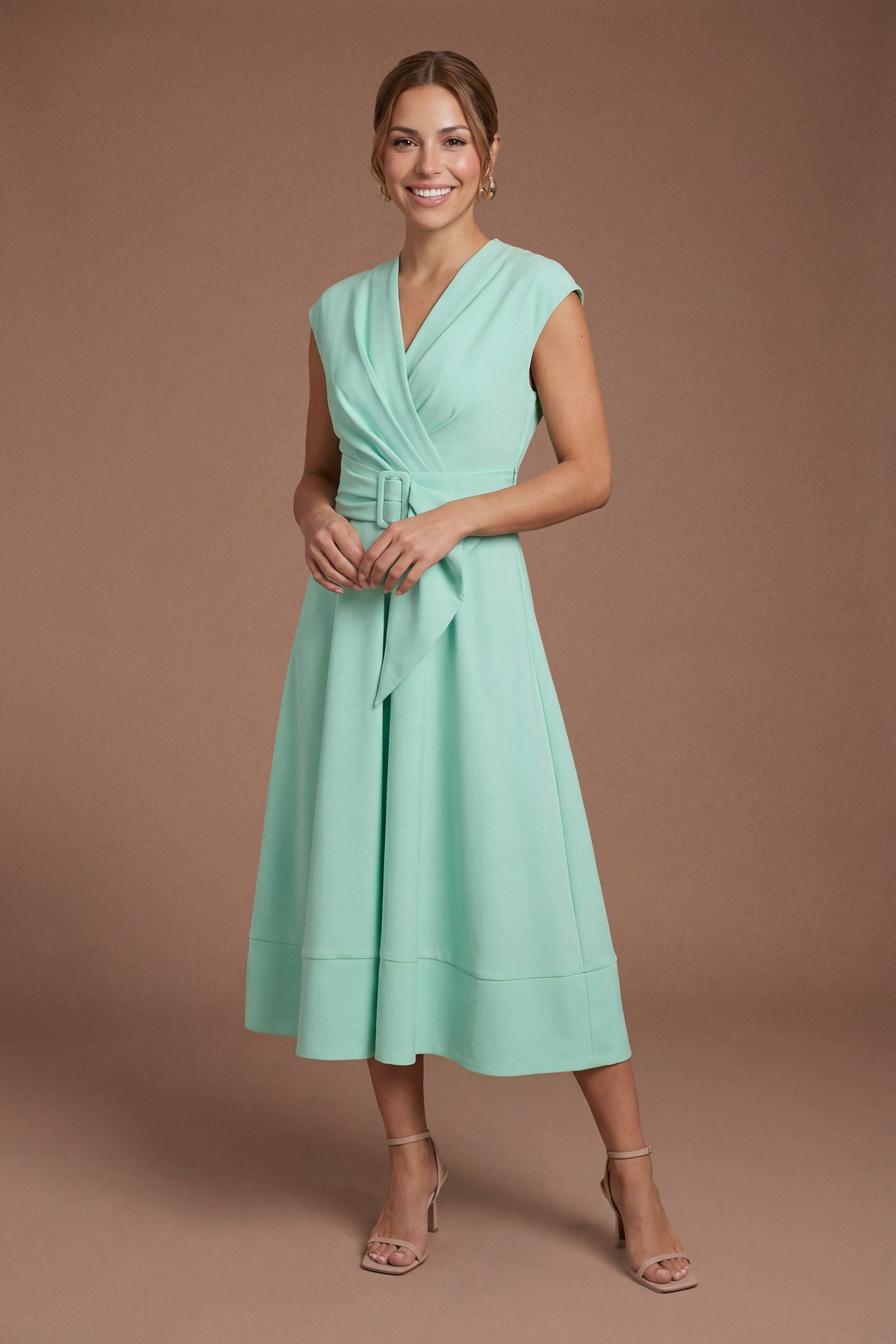 Coast Petite Belted Crepe Dress Mint