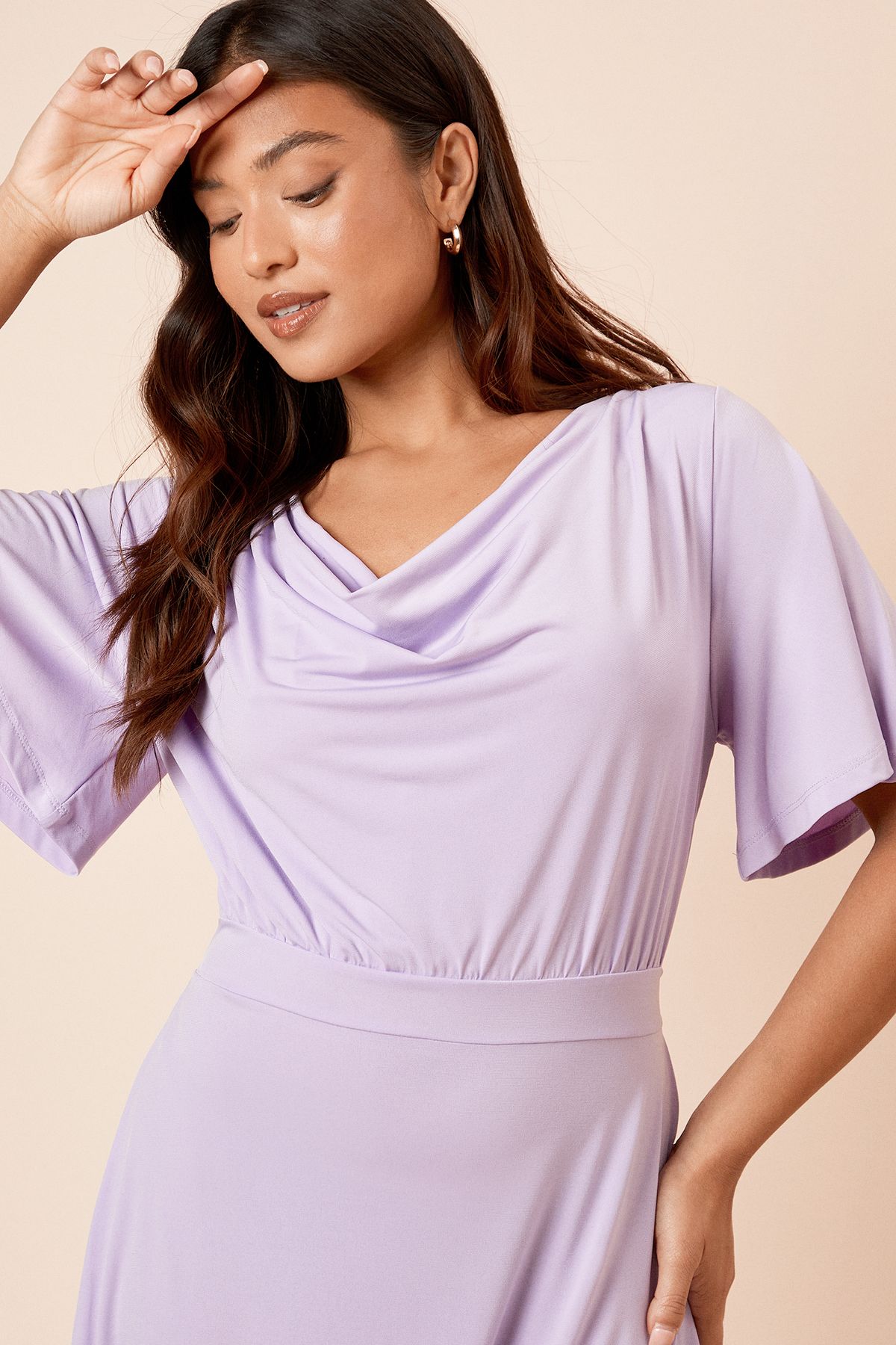 Dorothy Perkins Petite Cowl Neck Tie Back Jersey Midi Dress Lilac image 4