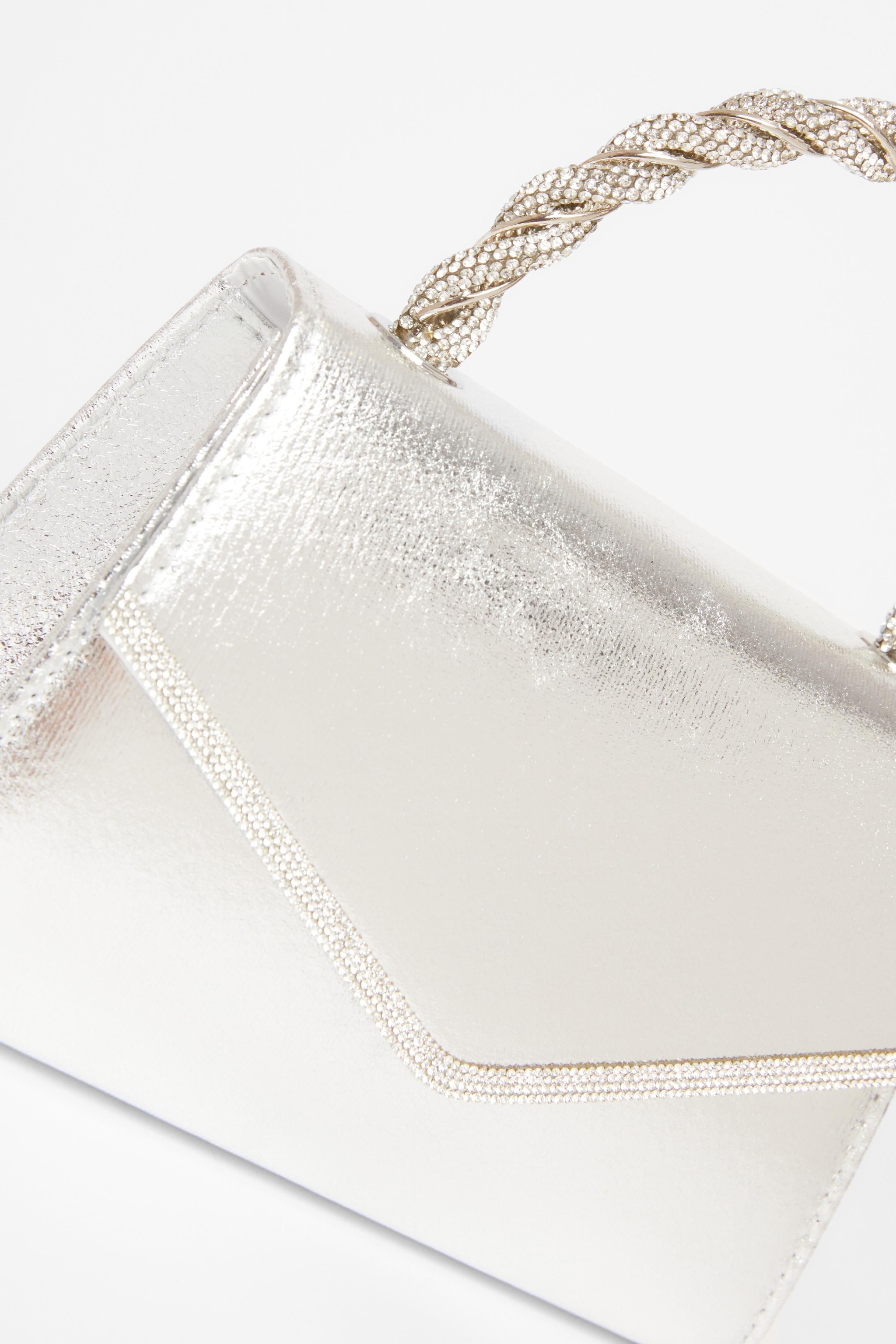 Quiz Silver Diamante Twist Top Handle Bag image 5