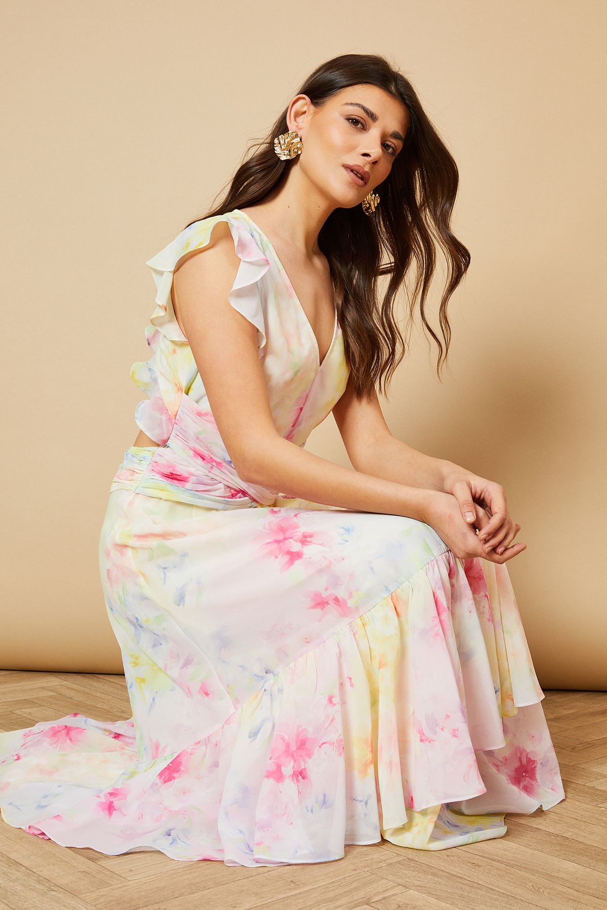 Oasis Printed Twist Front Detail Tiered Midi Dress Multi image 2