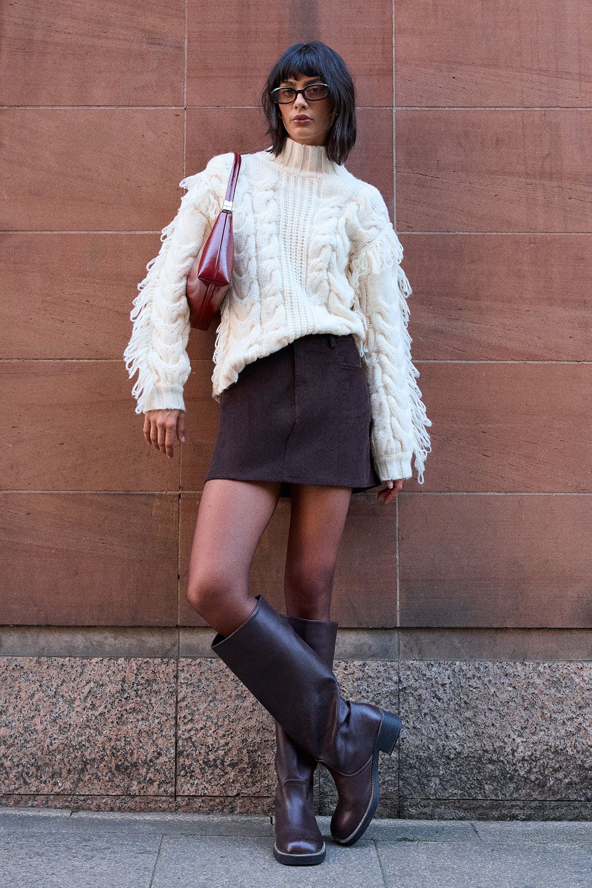 Warehouse Fringe Cross Back Cable Jumper Cream image 1