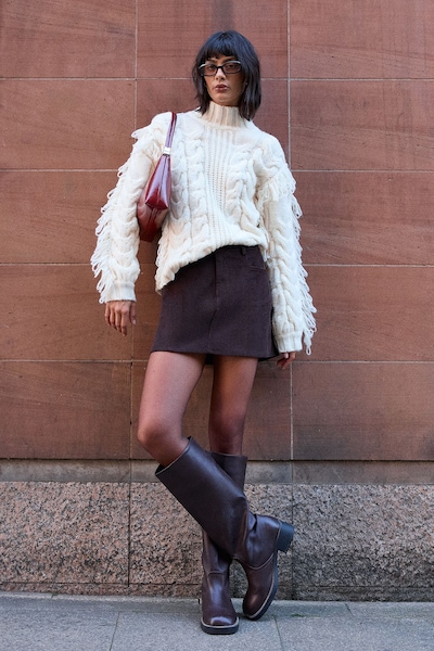 Warehouse Fringe Cross Back Cable Jumper Cream