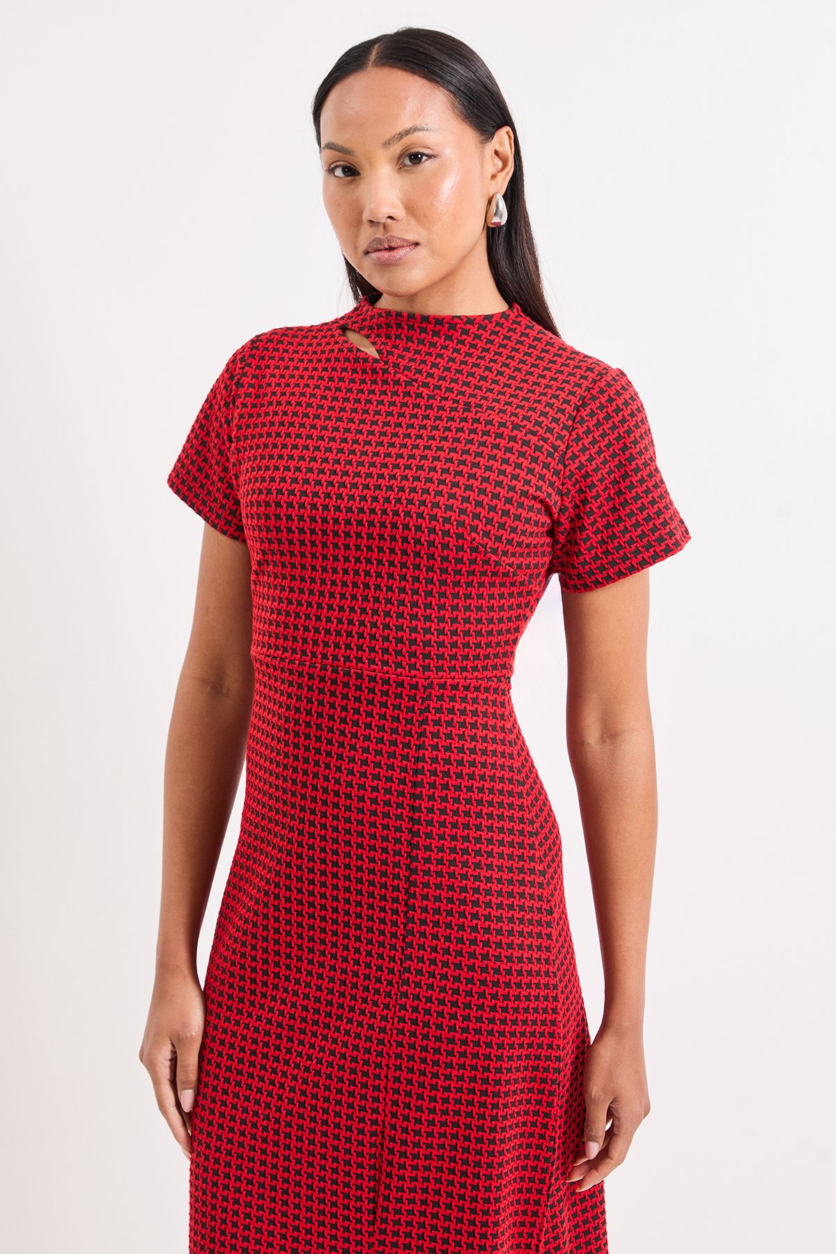 Principles Red Keyhole Detail Geo Ponte Midi Dress Red image 2