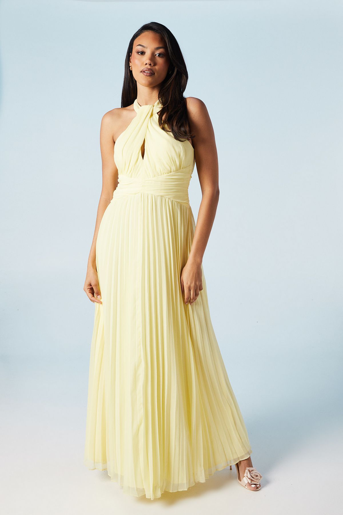 Coast Cross Neck Halter Georgette Bridesmaid Maxi Dress Lemon image 1