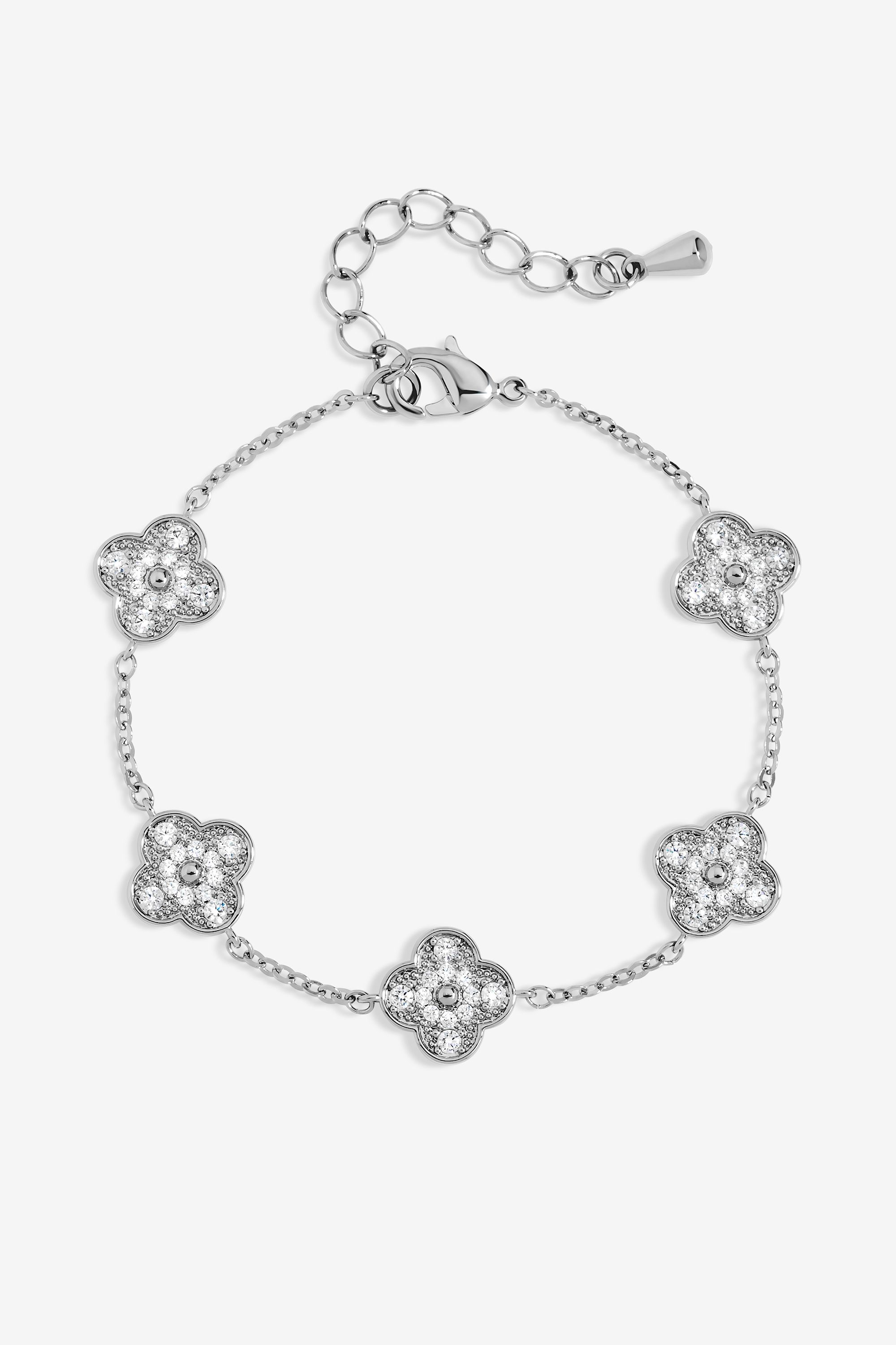 Jon Richard Rhodium Plated and Pave Clover Bracelet image 1