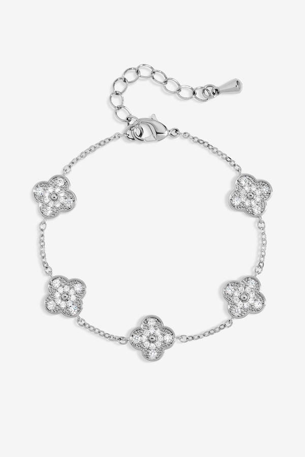 Jon Richard Rhodium Plated and Pave Clover Bracelet