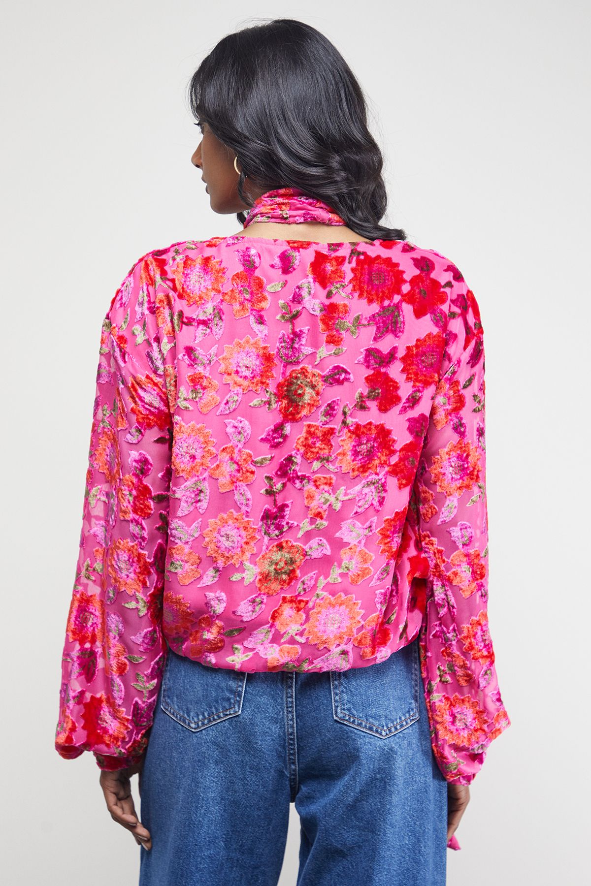 Warehouse Devore High Neck Wrap Front Blouse Pink image 3