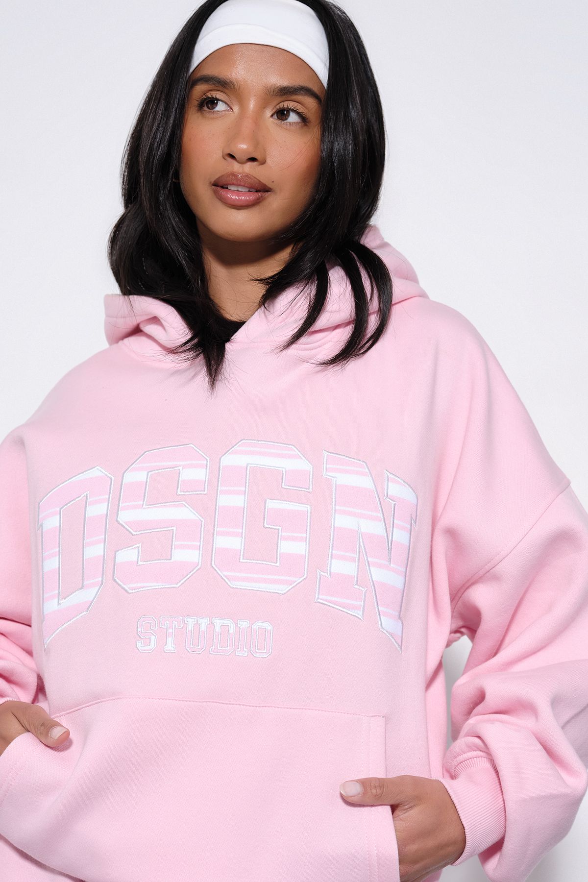 DSGN Studio DSGN Studio Stripe Applique Oversized Hoodie Light Pink