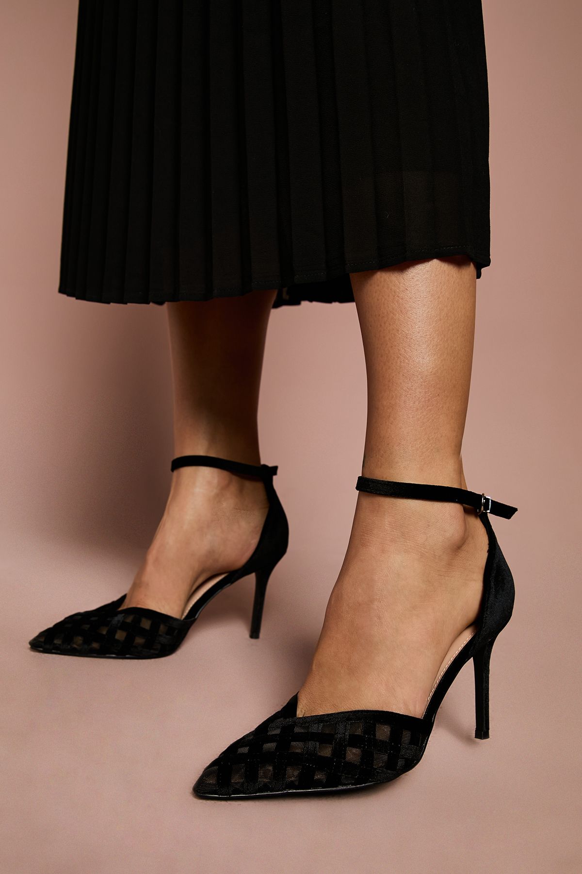 Coast Sophia Velvet & Mesh Detail high Stiletto Heel Court Shoes Black image 1