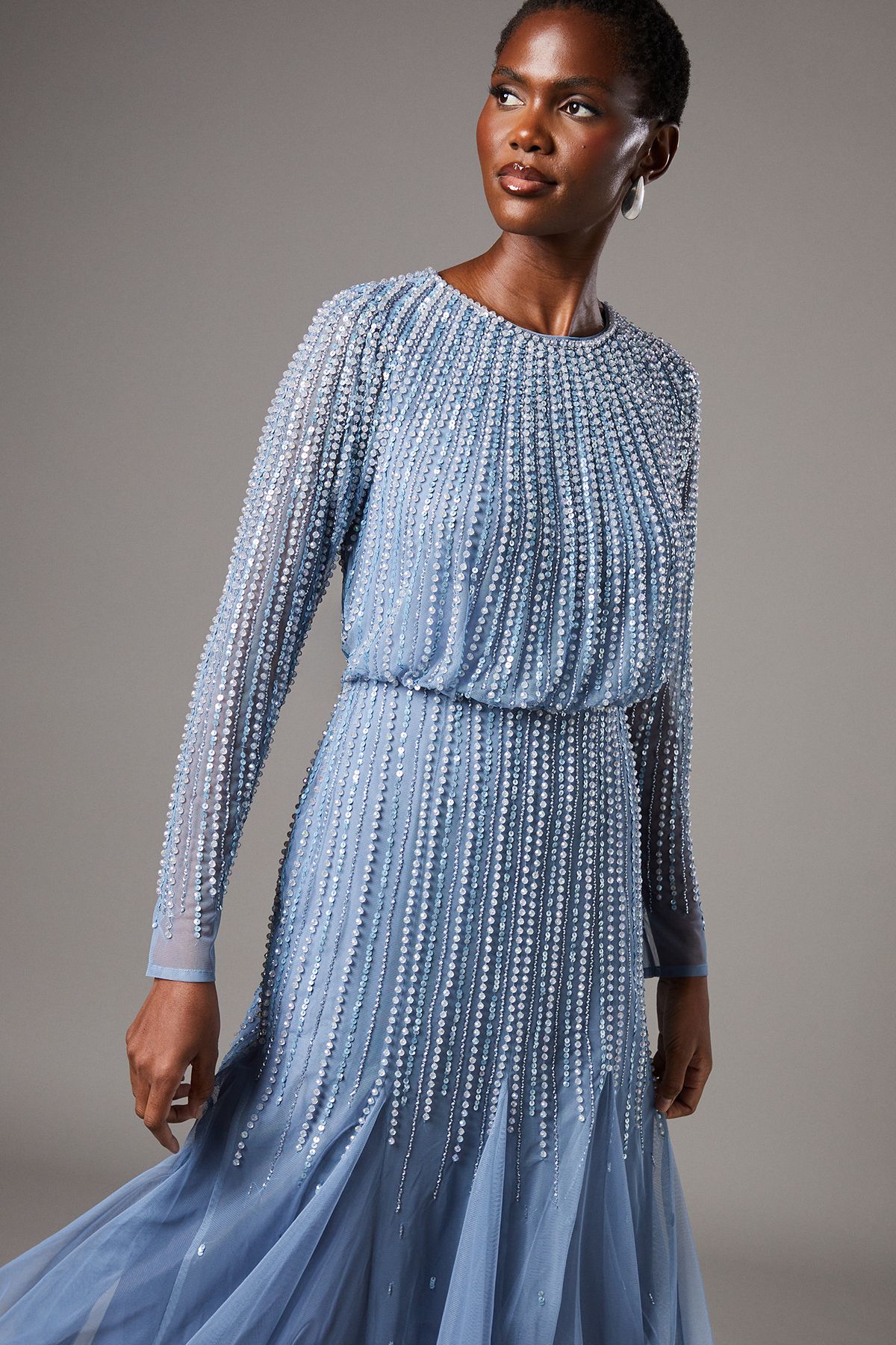 Coast Party Sequin Long Sleeve Midi Dress Dusty Blue image 2