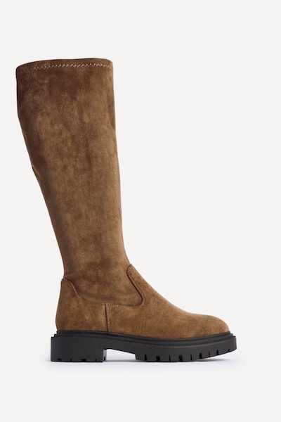 Linzi Hallie Tan Faux Suede Long Boots