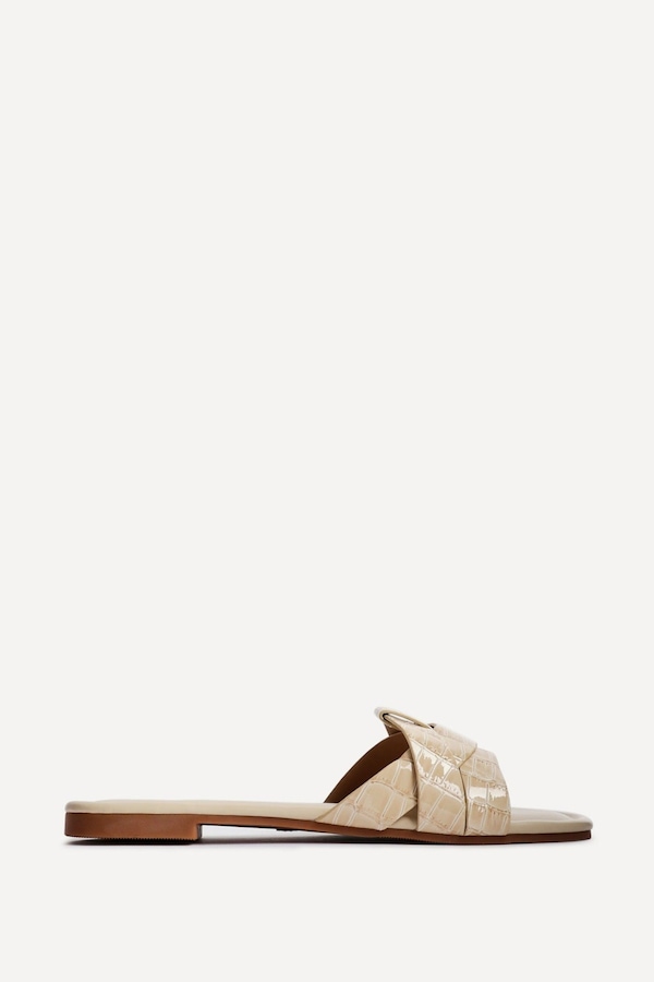 Linzi Fletcher Nude Croc Slider Sandals