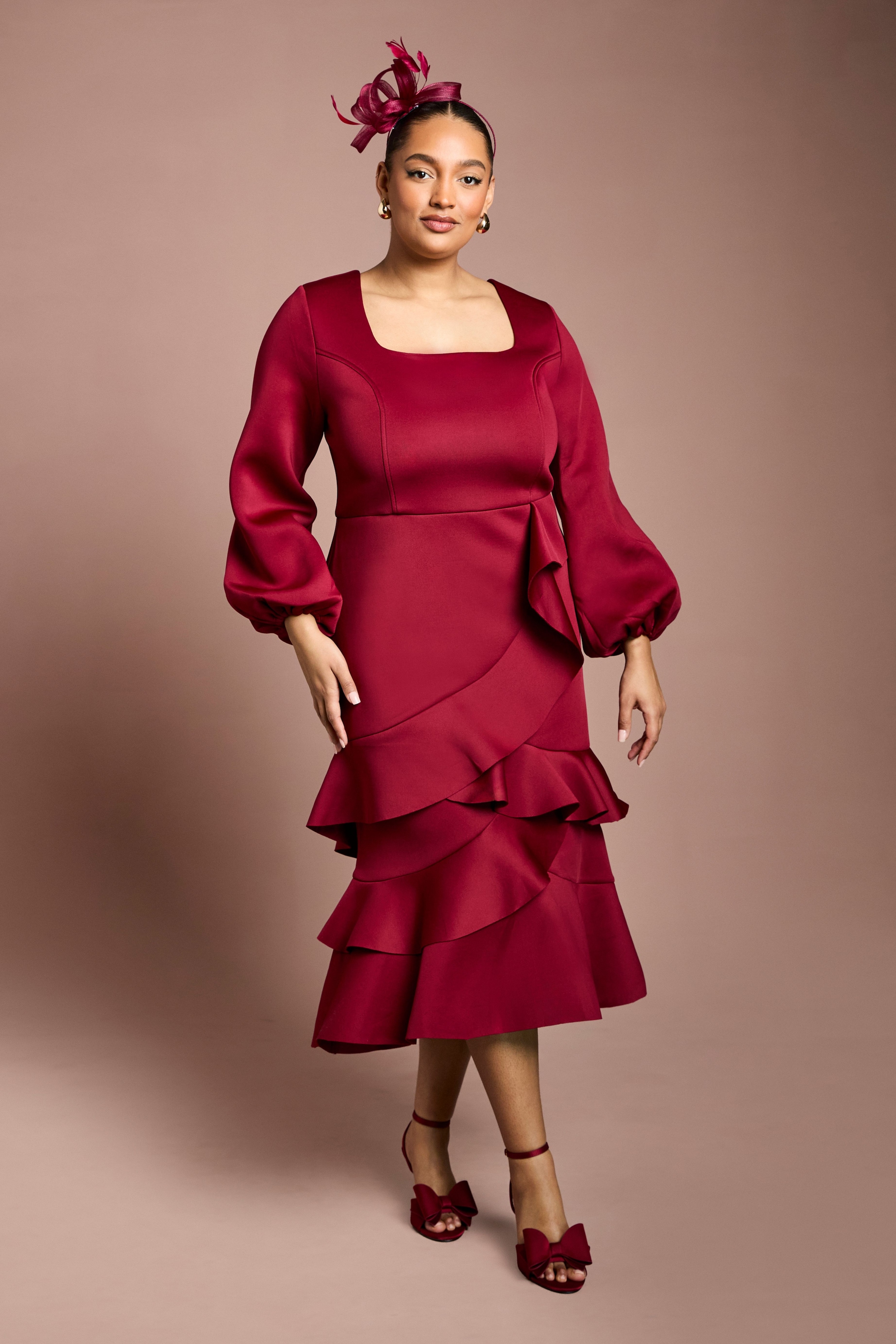 Coast Plus Scuba Midi Dress With Square Neck Berry